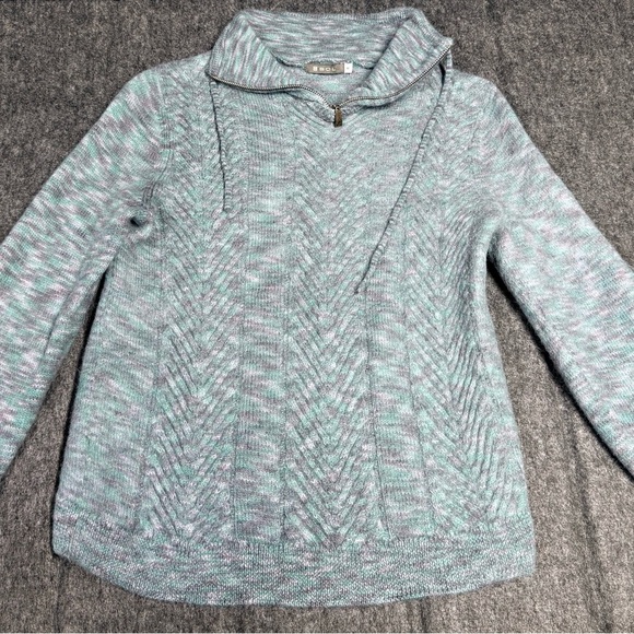 SOL blue Cowl Neck Sweater with Textured Knit pure Baby Alpaca made in Peru - Picture 2 of 6